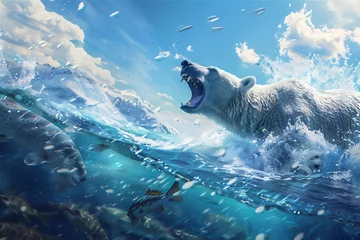 Fototapete polar bear catch the fish in water © Maizal