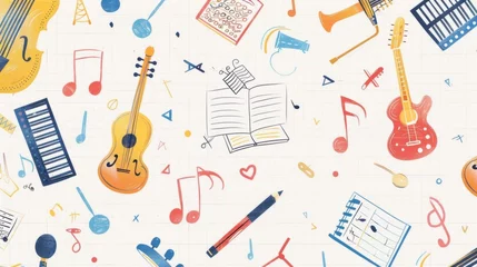 Fotobehang A students sketchbook filled with sketches of various instruments and music symbols symbolizing the diverse and multifaceted education provided at music institutions © Justlight