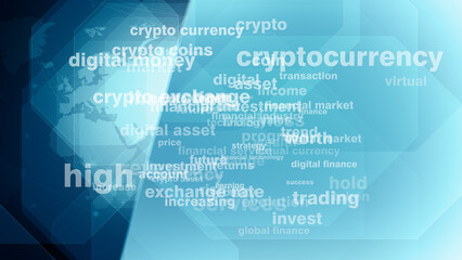 Coin background crypto currency texts covering digital money, altcoin, and cryptocurrency market trends