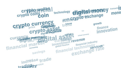 Crypto exchange texts on white background about crypto currency coin, altcoin, and digital money