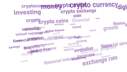 Digital money crypto currency texts on white background with coin, cryptocurrency, and financial service symbols