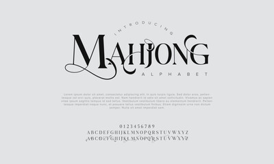 Mahjong premium luxury elegant alphabet letters and numbers. Vintage wedding typography classic serif font decorative vintage retro. Creative vector illustration