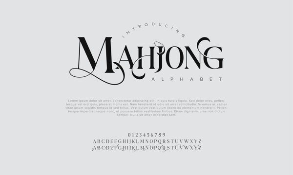 Mahjong premium luxury elegant alphabet letters and numbers. Vintage wedding typography classic serif font decorative vintage retro. Creative vector illustration