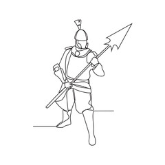 One continuous line drawing of the  fighter or gladiator is fighting in the arena vector illustration.  fighter with weapon activity illustration in simple linear style vector design concept. 