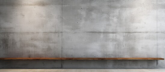 A rectangular wooden shelf sits against a concrete wall, creating a contrast between the natural wood and industrial building material