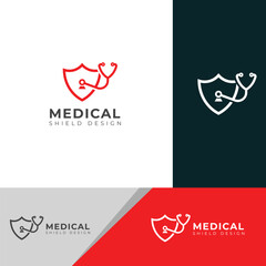 Creative medical shield vector logo.