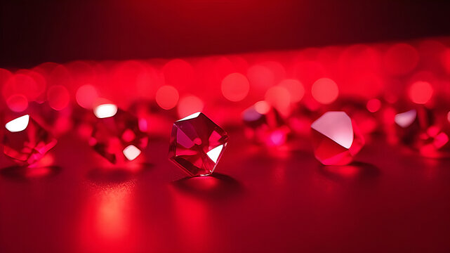 Ruby crystals on a red background.