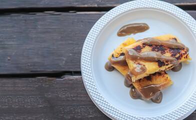 Grilled tape with durian sauce looks top and space is available