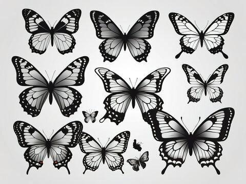 Butterflies collection isolated on white background. Vector Illustration.