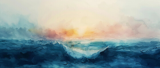 A watercolor Watercolor seascape - obrazy, fototapety, plakaty