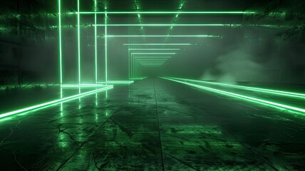 Fototapeta na wymiar Black background with green neon lines, futuristic style, with soft sunlight render - generative ai