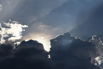 Dramatic dark storm thundercloud rain clouds on black sky background. Dark thunderstorm clouds rainny landscape. Meteorology danger windstorm disaster climate. Dark cloudscape storm disaster gray sky