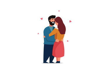 Cute couple hugs each other happily. Happy Valentine's Day. Couple. A man and woman hug each other affectionately. Couples hugging each other warmly isolated on white background. Vector illustration