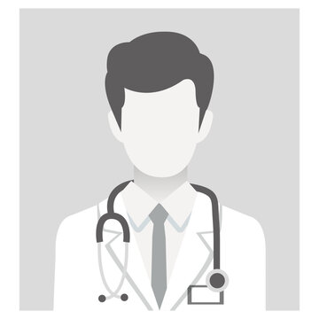 Default placeholder doctor portrait photo avatar on gray background. greyscale healthcare professional Avatar, health worker icon, male profile picture for unknown or anonymous individuals.