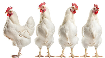 White chicken collection (portrait, standing, profile), animal bundle isolated on white background, png - Powered by Adobe