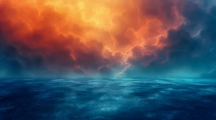 Tuinposter 3d illustration of sea and sky with clouds and stormy clouds © Nutchanok
