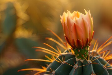 Close-up of a cactus blooming in the desert.