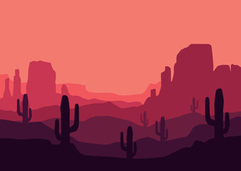 American desert panorama vector. Vector illustration in flat style