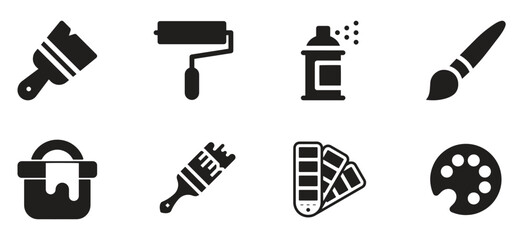 Simple set of brushes. Paint brushes flat vector icon