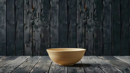 Fotobehang photograph of oke bowl on black wooden background © Varunee