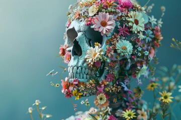 4K Skeleton covered in flowers. Illustration
