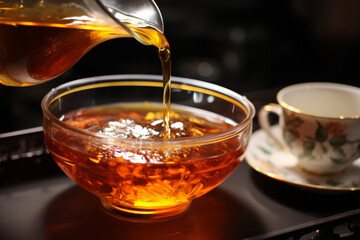 Tea cup and glass teapot