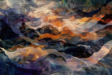 Naklejka premium Landscape Illusionistic Digital Mesmerizing Wave Pattern Acrylic Expressions through Brush Strokes of Ink