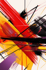 Fototapeta na wymiar Modern Art with bold paint brush strokes in bright red, yellow and black. Portrait background format. Generative AI