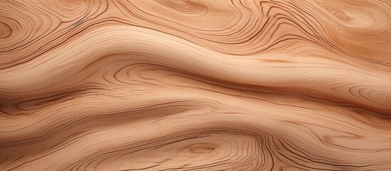 Fototapeta na wymiar A detailed closeup of a peachcolored hardwood surface with a unique swirl pattern resembling a painting of a landscape, enhanced by wood stain