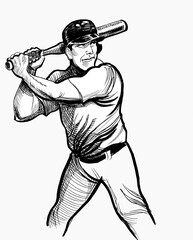 Baseball player. Hand drawn ink black and white drawing - 756140739