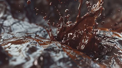 Zelfklevend Fotobehang Melted chocolate flows down © Varunee