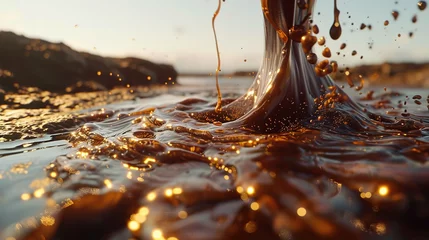 Fotobehang Melted chocolate flows down © Varunee