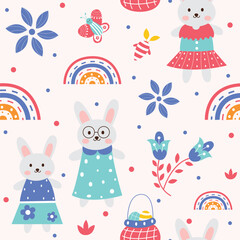 Seamless pattern of cute cartoon rabbit illustration