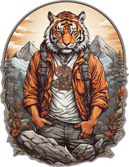 Tiger hiking vector illustration for t-shirt, stickers and others.
