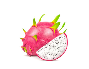 Dragon fruit, pitaya isolated on white background with clipping path. Cut white fleshed pitaya...