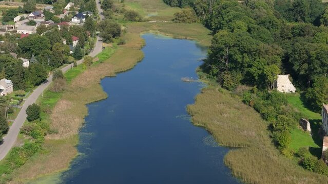 Landscape Castle Ruins Pond Krupe Aerial View Poland