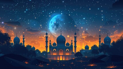 Islamic mosque lantern for Eid Ramadan banner poster design