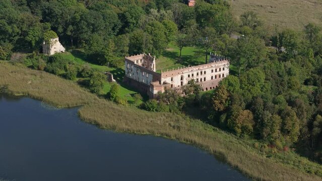 Beautiful Landscape Castle Ruins Pond Krupe Aerial View Poland