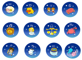かわいい１２星座の詰め合わせ　cartoon constellation illustration