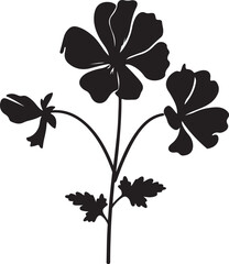 Obraz premium Geranium Flower Silhouette Vector Illustration White Background