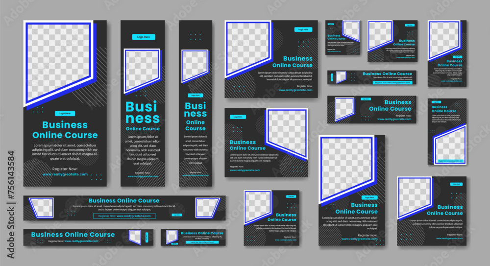 Wall mural simple and modern online business course ad designs with a place for photos, horizontal header web b