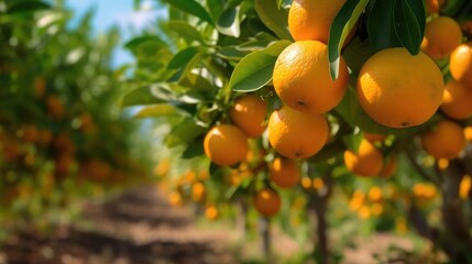 Ripe tangerines on the tree. Selective focus.