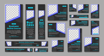 Simple and modern online business course ad designs with a place for photos, Horizontal header web banner, Cover ads banner, square template