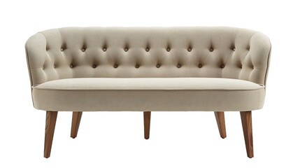 Upholstered Bench-Style Sofa with Wooden Legs, Transparent Background PNG