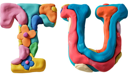 3D clay alphabet T,U isolated on white - obrazy, fototapety, plakaty