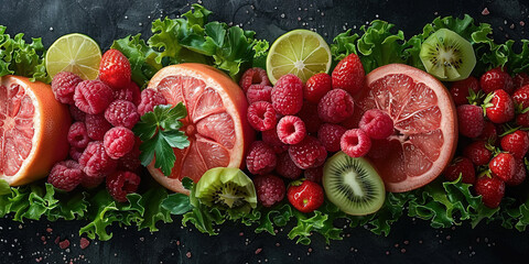 Fruits and berries photography. Created with Ai