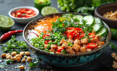 Spicy thai shrimp soup. Created with Ai