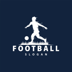 Soccer logo vector black silhouette of sport player simple football template illustration