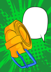 Cartoon Men's Belts with blank speech bubble, comic book Personal Clothing Accessory background. Retro vector comics pop art design.