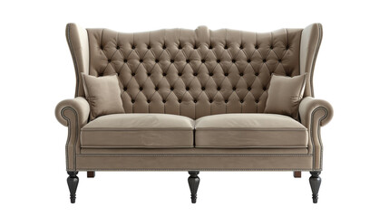 High-Back Wingback Sofa with Nailhead Trim, Transparent Background PNG